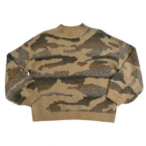 See U Soon Camo Oversized Cozy Long Sleeve Sweater Size S/M Tan/Grey